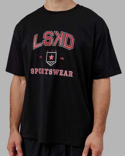 Z8RH275 LSKD unisex Sportabteilung T-Shirt in Übergröße - schwarz-rot Bekleidung