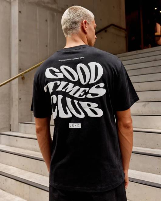 Z8RH328 LSKD unisex Good Times Schwergewichts-T-Shirt in Übergröße – schwarz-weiß Bekleidung