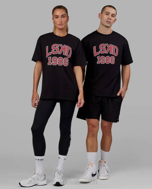 Z8RH329 LSKD unisex Alumni-Schwergewichts-T-Shirt in Übergröße – schwarz-rot Bekleidung