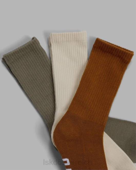 Z8RH869 LSKD unisex Essential 3er-Pack Crew-Socken – Khaki/Creme/Rot Zubehör